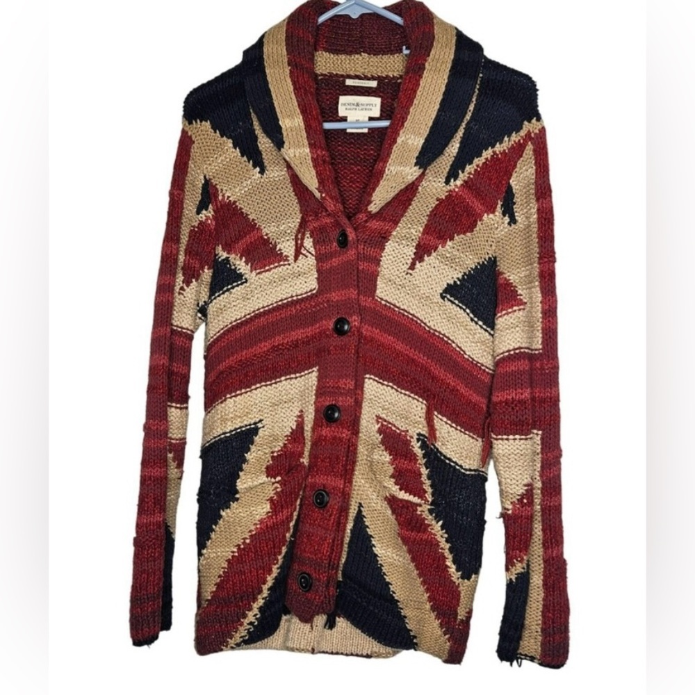 Denim & Supply Ralph Lauren Handknit‎ Union Jack Cardigan Sweater S Boho Rare